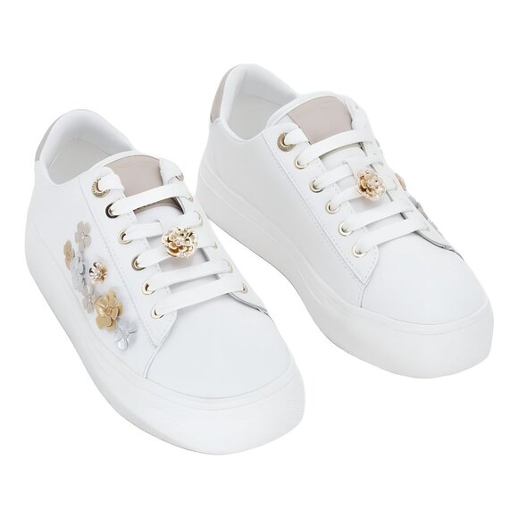 Karl Lagerfeld Shoes - Karl Lagerfeld Cate Fleur Lace-Up Sneakers White Dusty Nude US 6.5M EU 37